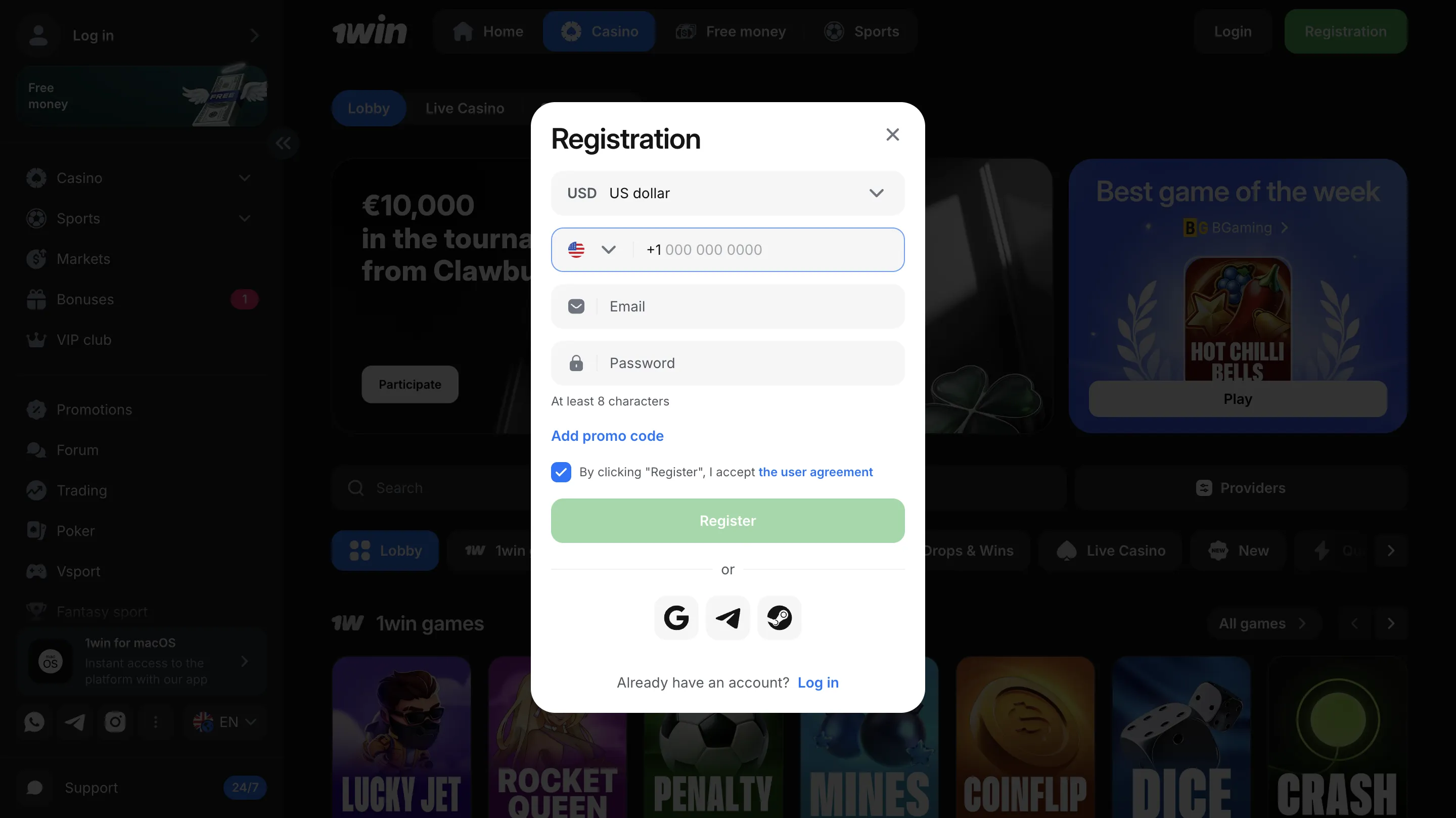 Required details for sign-up